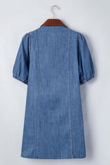 Corduroy Collar Puff Sleeve Denim Dress | Dress In Beauty
