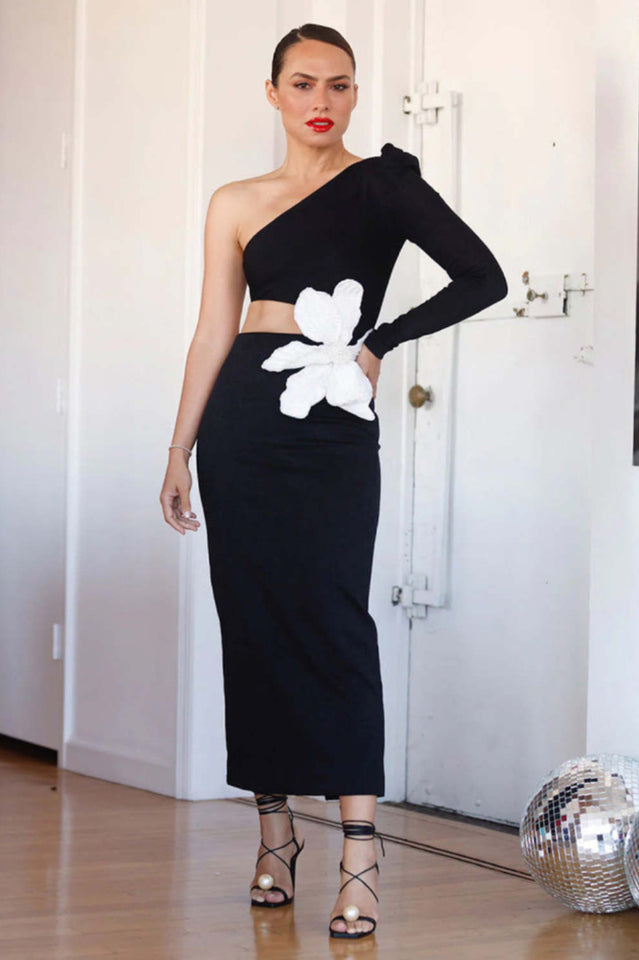 Angelica One-Shoulder Flower Appliqué Dress | Dress In Beauty