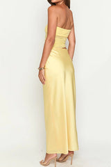 Elinor Yellow Satin Maxi Dress