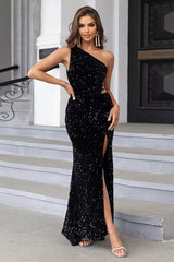 Off Shoulder Slit Sequin Dress | Dress In Beauty