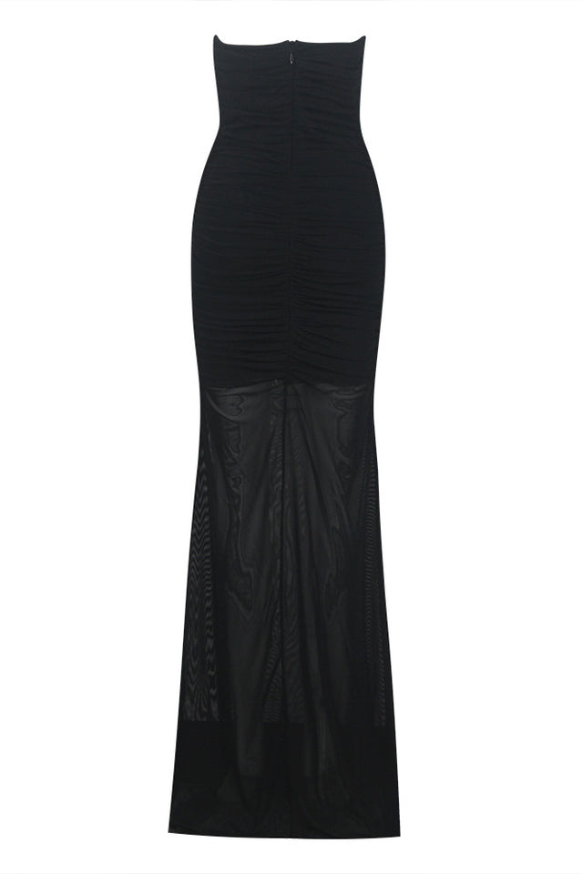Strapless Plunge Maxi Black Dress | Dress In Beauty