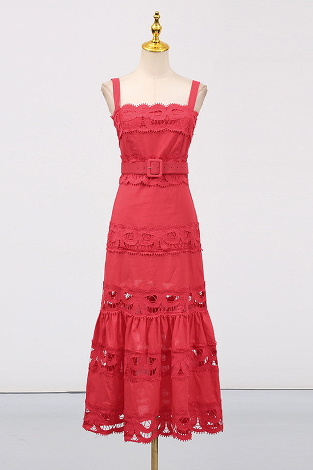 white linen lace insert midi dress self-portrait Linen Lace Insert Midi Dress in White