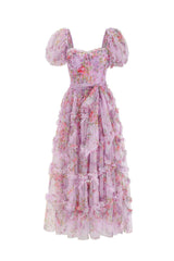 Floral Tulle Puff Sleeve Bow Tie Maxi Dress | Dress In Beauty
