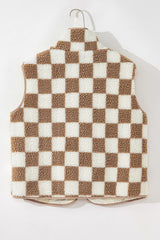 Checkered Sherpa Collared Jacket Vest