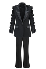 Leonie Flower Embellished Black Blazer | Dress In Beauty
