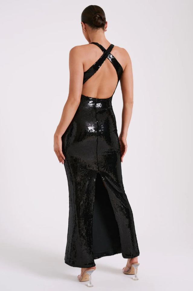 3D Flower Black Sequin Gown | Dress In Beauty