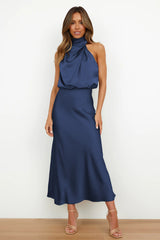 Halter Sleeveless Satin Bridesmaid Dress