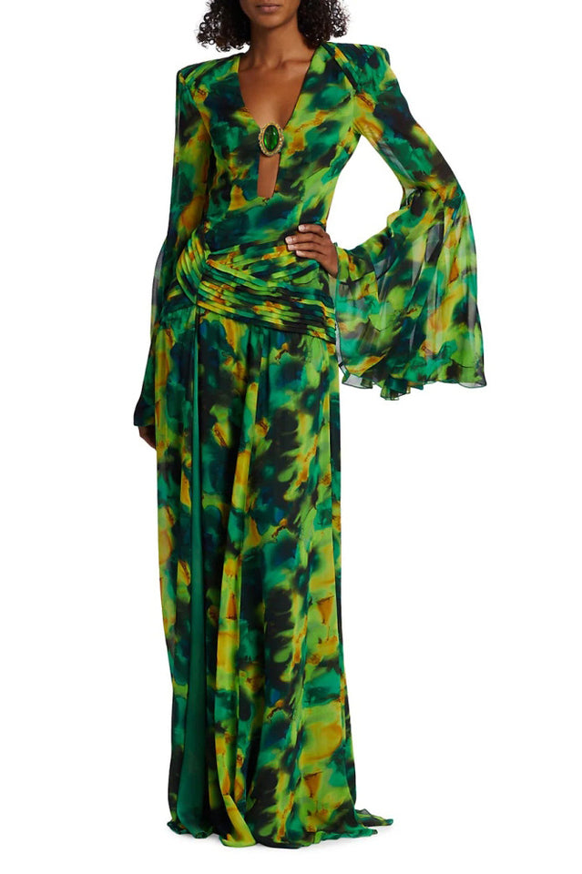 Bell Sleeve Printed Gown | Dress In Beauty