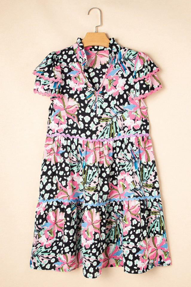 Leopard Floral Print Wavy Embellished Mini Dress | Dress In Beauty