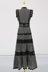 Laser Cut Wavy Trim Maxi Dress