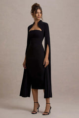 Berry Bodycon Cape-Sleeve Midi Dress