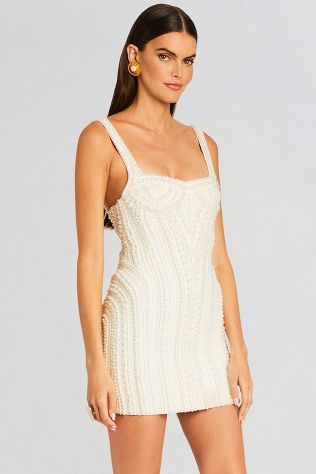 Pearl Studded White Mini Dress | Dress In Beauty