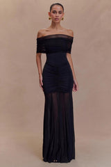 Caspian Slinky And Mesh Maxi Dress