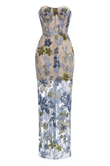 Kamames Strapless Floral Sequined Maxi Dress