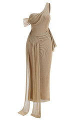 Gold Draped Metallic Maxi Dress