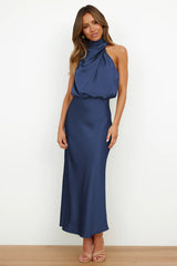 Halter Sleeveless Satin Bridesmaid Dress