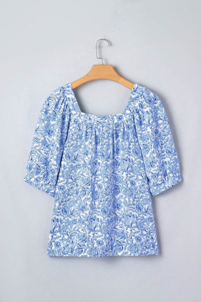 Floral Square Neck Puff Sleeve Blouse | Dress In Beauty