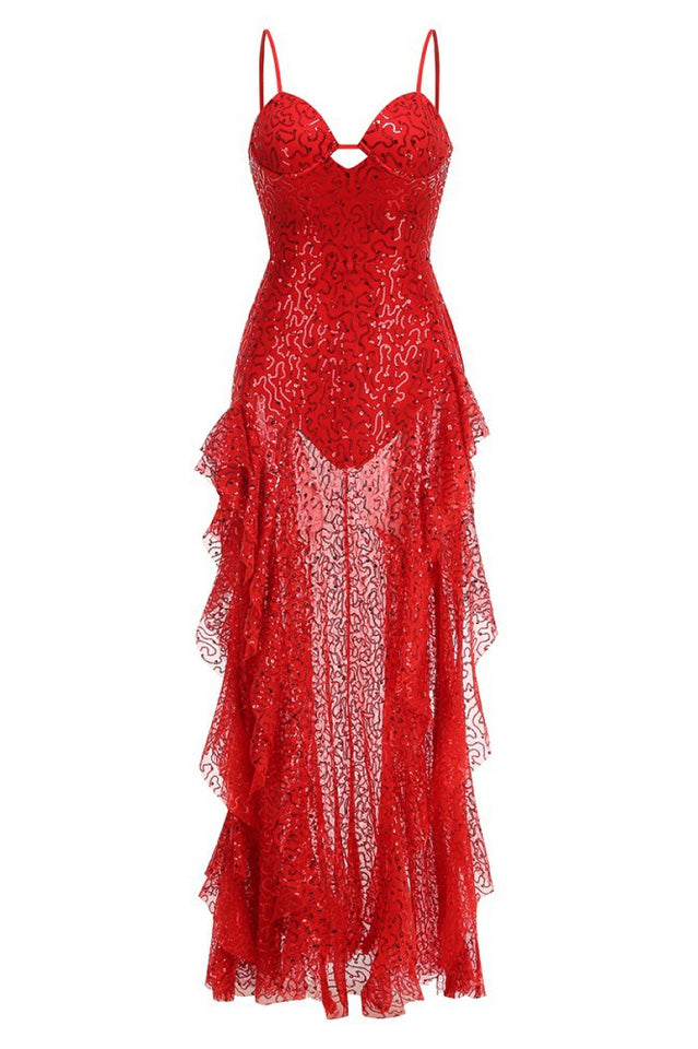 Bustier Sequin Ruffle Maxi Dress | Dress In Beauty