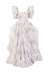 Puff Sleeve Floral Organza Layered Split Dress | Dress In Beauty