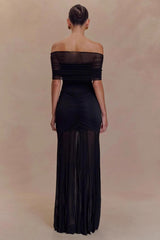 Caspian Slinky And Mesh Maxi Dress