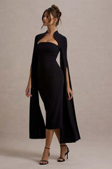 Berry Bodycon Cape-Sleeve Midi Dress