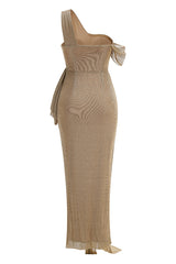 Gold Draped Metallic Maxi Dress