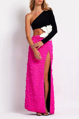 Jacquard One-Shoulder Flower Appliqué Dress | Dress In Beauty