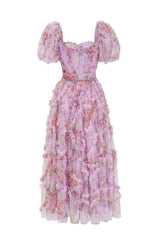 Floral Tulle Puff Sleeve Bow Tie Maxi Dress | Dress In Beauty