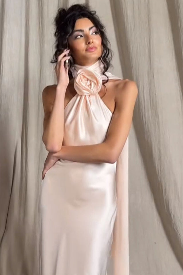 Verna Halter Floral Maxi Satin Dress | Dress In Beauty