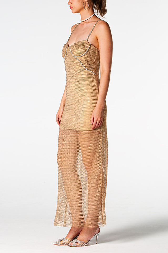 Crystal Embellished Fishnet Maxi Dress | Dress In Beauty