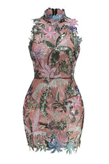 Tropical Floral Embroidered Mini Dress