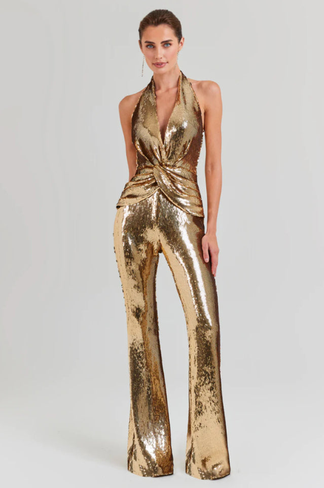 Halter Draped Sequin Jumpsuit | Dress In Beauty