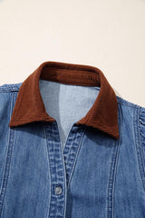 Corduroy Collar Puff Sleeve Denim Dress | Dress In Beauty