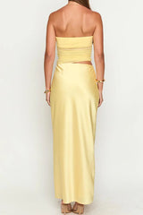 Elinor Yellow Satin Maxi Dress