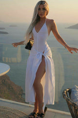 V-Neck Bodysuit Wrap Skirt Set