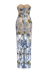 Kamames Strapless Floral Sequined Maxi Dress