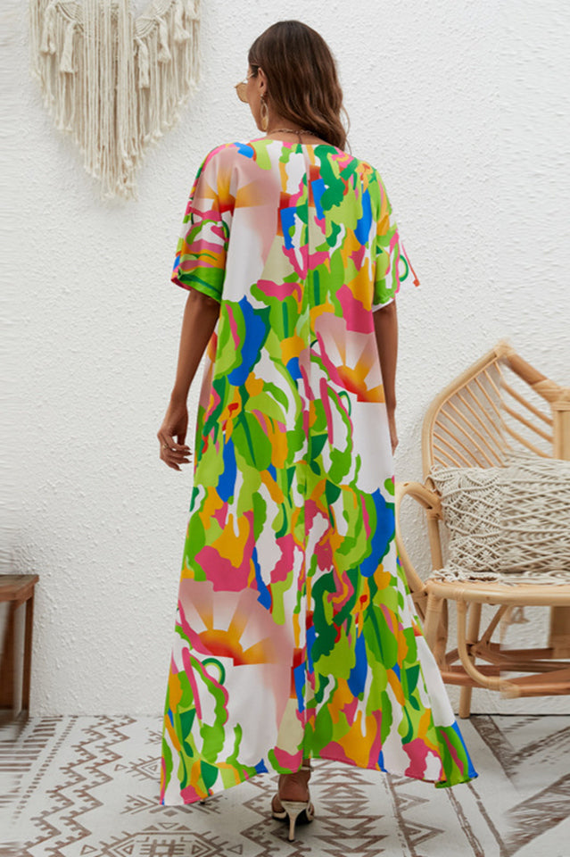 Print Short Sleeve Wide Hem Maxi Dress | Dress In Beauty