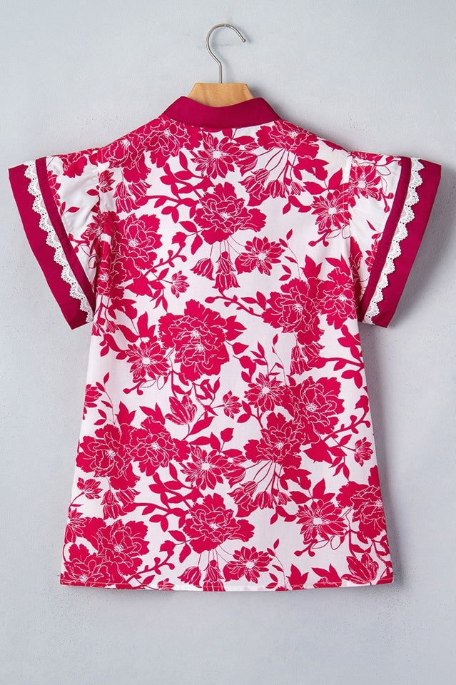 Floral Lace Trim Ruffle Sleeve Blouse | Dress In Beauty