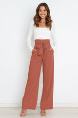 High Waist Belted Straight Leg Pants