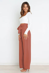 High Waist Belted Straight Leg Pants