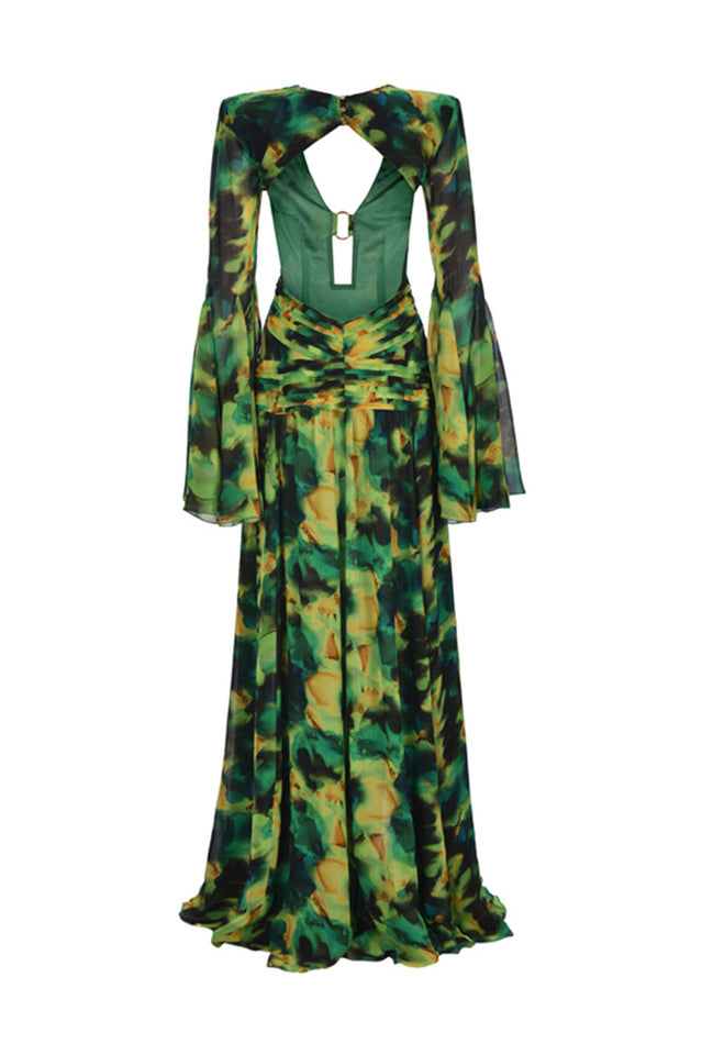 Bell Sleeve Printed Gown | Dress In Beauty