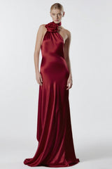 Verna Halter Floral Maxi Satin Dress | Dress In Beauty