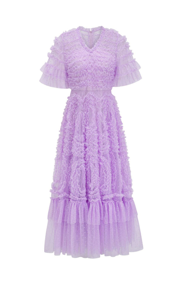 Ruffle Tiered Spotted Tulle Maxi Dress | Dress In Beauty