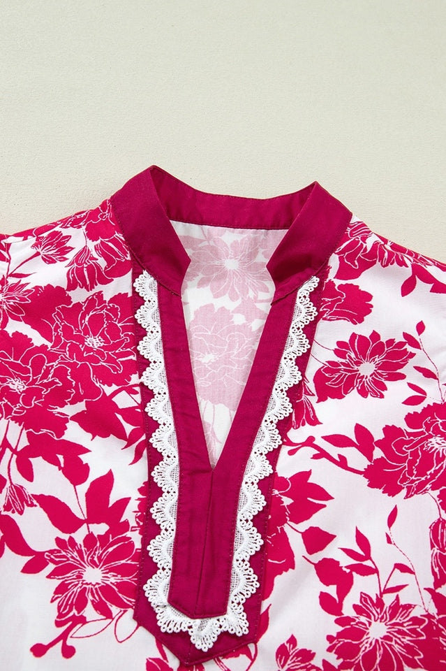 Floral Lace Trim Ruffle Sleeve Blouse | Dress In Beauty