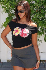 Twist Off Shoulder Graphic Top