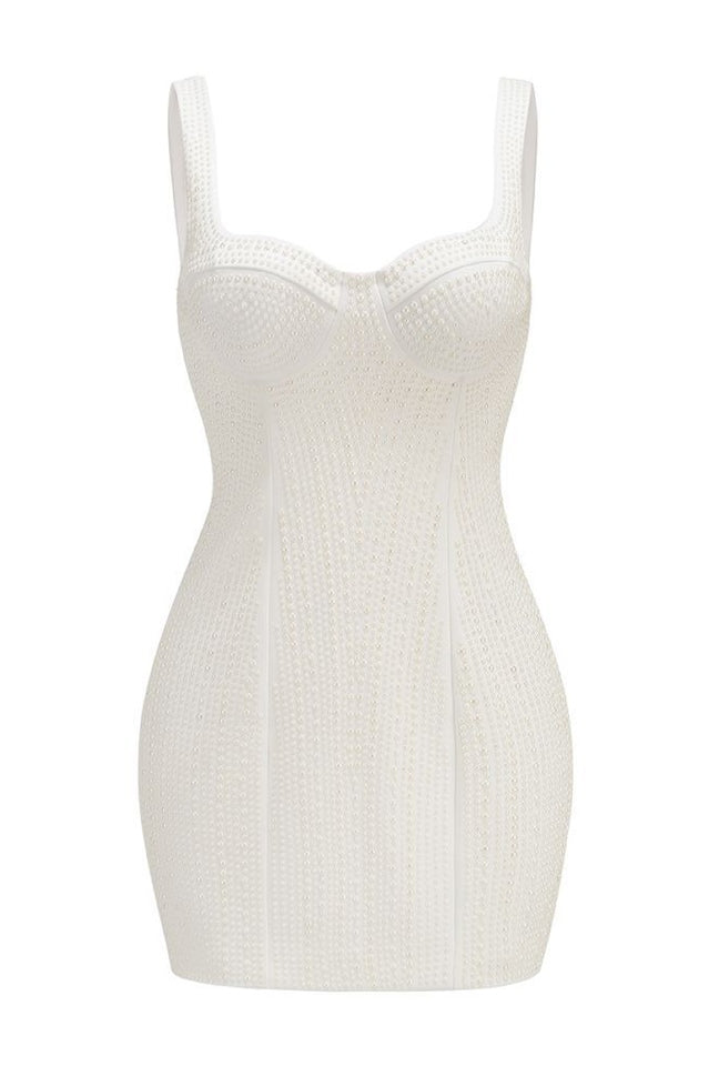 Pearl Studded White Mini Dress | Dress In Beauty