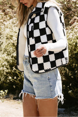 Checkered Sherpa Collared Jacket Vest