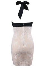 Crepe Paneled Lace Halterneck Mini Dress | Dress In Beauty