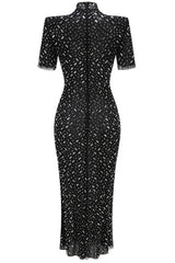 Square Rhinestone Mesh Midi Dress