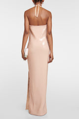 Glitter Rosette Halter Sequined Maxi Dress